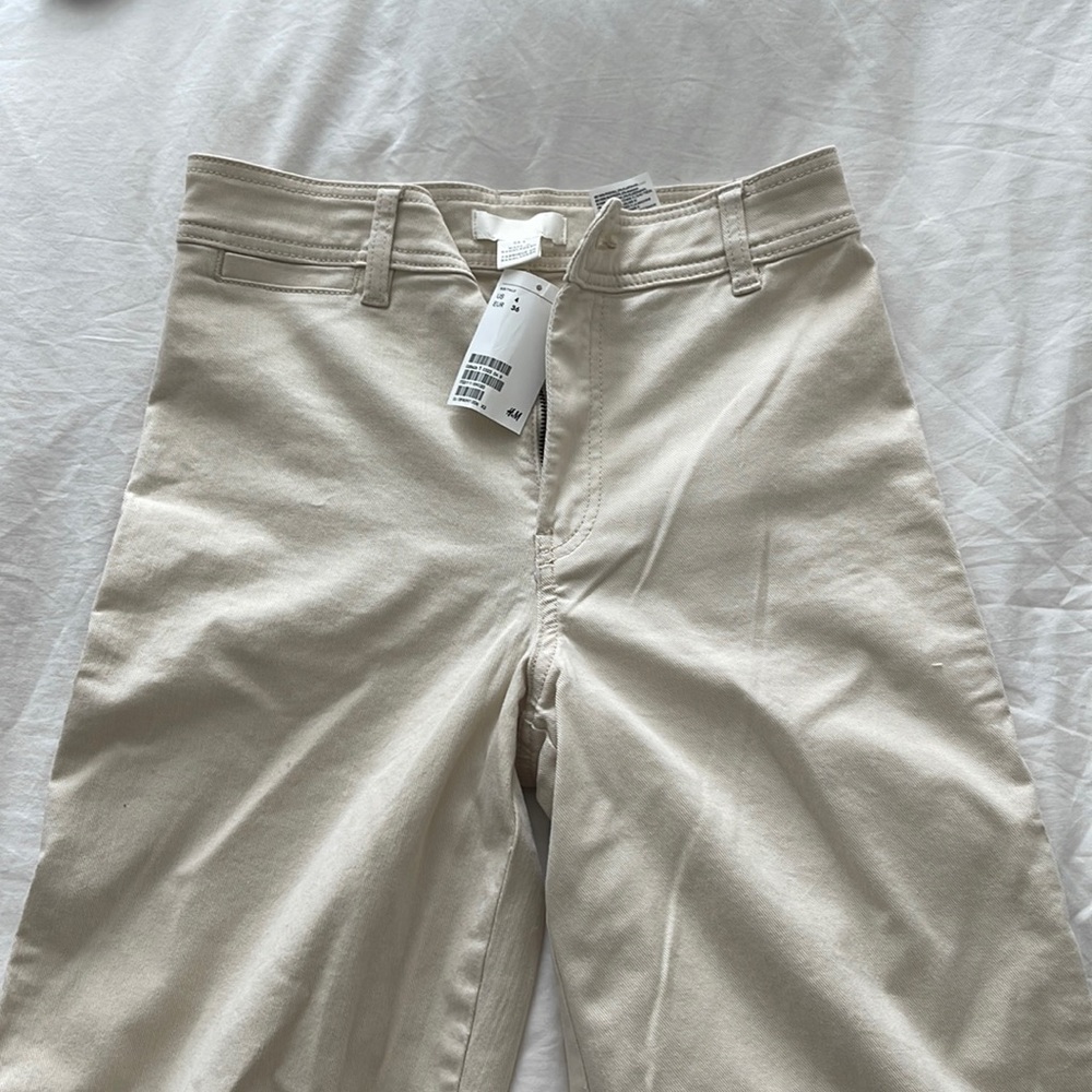 H&M wide leg cream pants size 4